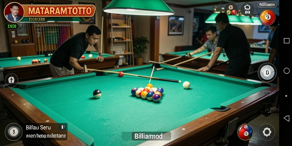 Antarmuka permainan Billiard MATARAMTOTO yang menarik.