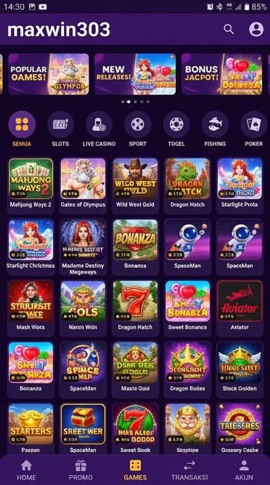 Tampilan katalog aplikasi maxwin303