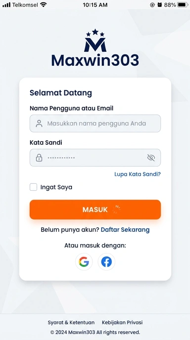 Tampilan halaman login maxwin303