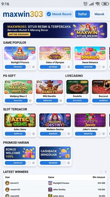 Tampilan kanal resmi maxwin303